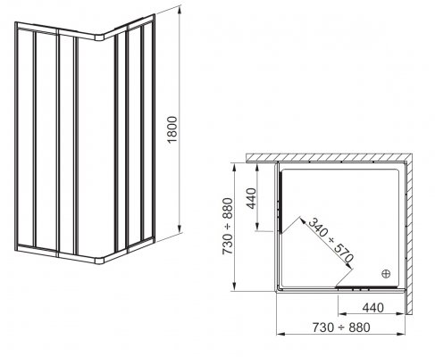 Variabel kabina prysznicowa narożna kwadratowa srebro, szyba polistyrenowa 900mm - 1800mm KFA 101-26910P