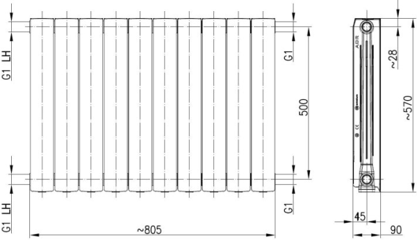 Grzejnik aluminiowy adr 500 10 elementowy biały Armatura 763-100-44