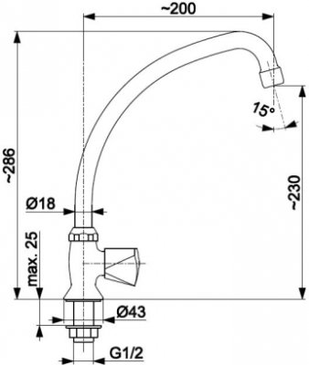 Zawór wypływowy umywalkowy z wylotem L=200 mm stojący KFA 211-020-00