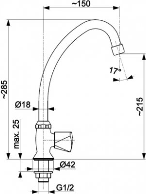 Zawór wypływowy umywalkowy z wylotem L=150 mm stojący KFA 211-120-00