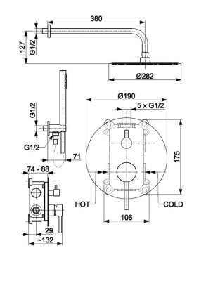 MOZA Zestaw natryskowy podtynkowy z baterią 3 funkcyjną złoty szczotkowany PVD Armatura 5039-501-31