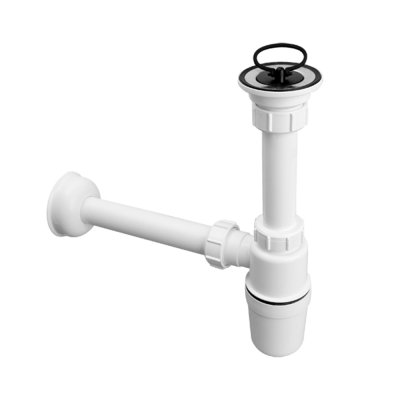 Syfon umywalkowy butelkowy 1.1/4″x32mm z sitem ze stali nierdzewnej i korkiem gumowym. Przepustowość 35 l/min. przy słupie wody 120mm.  McAlpine HC1L-J