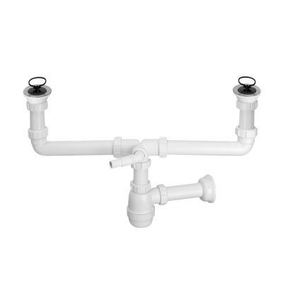 Syfon zlewozmywakowy podwójny butelkowy 1.1/2″x40mm ze spustami 1.1/2″x70mm z podłączeniem do pralki lub zmywarki.  McAlpine CDBAWW-P