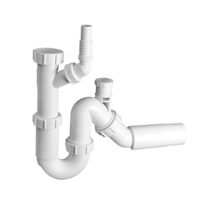 Syfon zlewozmywakowy rurowy 1.1/2″x50mm z podłączeniem do pralki lub zmywarki, z napowietrznikiem, bez spustu. Przepustowość – 60 l/min. przy słupie wody 120mm.  McAlpine TP31VW50