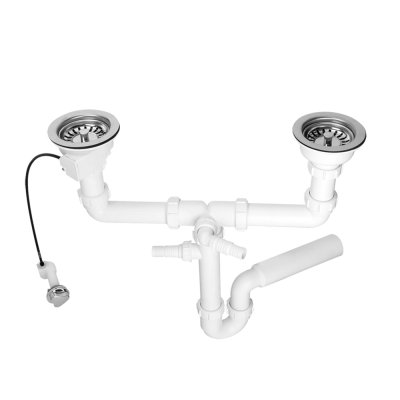 Syfon zlewozmywakowy podwójny rurowy 1.1/2″x50mm ze spustami 1.1/2″x113mm z podłączeniem do pralki i zmywarki. Automatyczne otwieranie spustu.  McAlpine HC7HC12-POL5