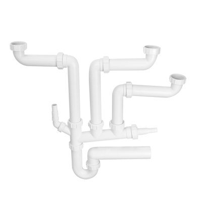 Syfon zlewozmywakowy wielofunkcyjny, bez spustów z podłączeniem do pralki lub zmywarki z odejściem 1.1/2″x50mm. Przepustowość – 61 l/min. przy słupie wody 120mm.  McAlpine SSK3-50