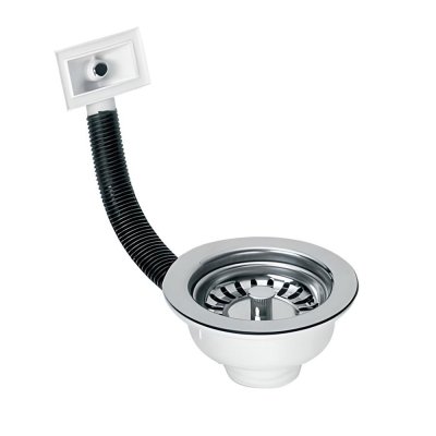 Spust zlewozmywakowy 1.1/2″x113mm z sitem ze stali nierdzewnej. Odpływ z prostokątnym podłączeniem do ociekacza.  McAlpine FSW50PR