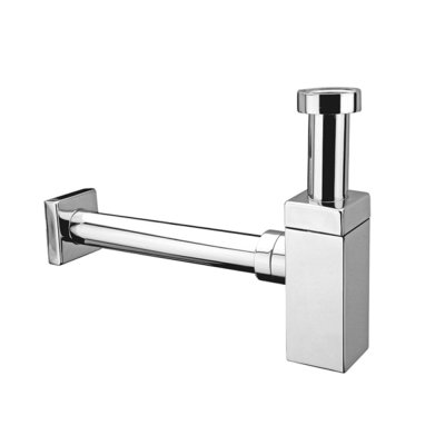 Syfon umywalkowy kwadratowy 1.1/4″x32mm wykonany z mosiądzu pokryty warstwą chromu, bez spustu, z rewizją, z serii „syfonów dekoracyjnych”.  McAlpine CA32SQEU-CB