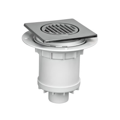 Wpust podłogowy wykonany z ABS z kwadratową kratką 150x150mm wykonaną ze stali nierdzewnej. Króciec odpływowy o średnicy 110 lub 50mm. Wysokość wpustu 130mm.  McAlpine TSG2TB