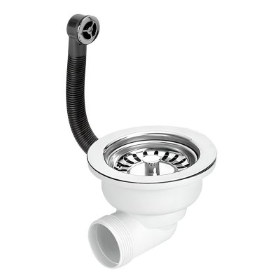 Spust zlewozmywakowy 1.1/2x113mm z sitem ze stali nierdzewnej, odpływ poziomy. Przelew z okrągłym podłączeniem do ociekacza.  McAlpine HC162-SS-B-25