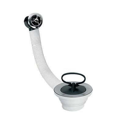 Spust zlewozmywakowy 1.1/2″x70mm z sitem ze stali nierdzewnej i korkiem gumowym. Przelew z okrągłym podłączeniem do ociekacza.  McAlpine HC17CPHP-15