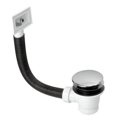 Spust zlewozmywakowy 1.1/2″x70mm z korkiem „klik-klak”. Przelew z prostokątnym podłączenie do ociekacza.  McAlpine CWSF70R-CP