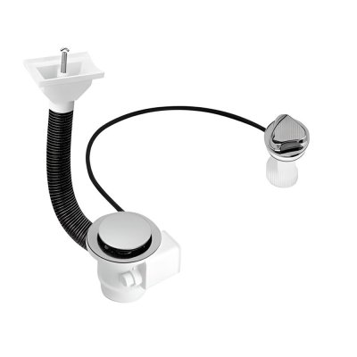 Spust zlewozmywakowy 1.1/2″x70mm z sitem ze stali nierdzewnej i korkiem automatycznym. Przelew z horyzontalnym podłączeniem do ociekacza.  McAlpine PUFS70DR-CP
