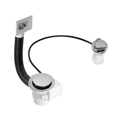 Spust zlewozmywakowy 1.1/2″x70mm z sitem ze stali nierdzewnej i korkiem automatycznym. Przelew z prostokątnym podłączeniem do ociekacza.  McAlpine PUFS70R-CP