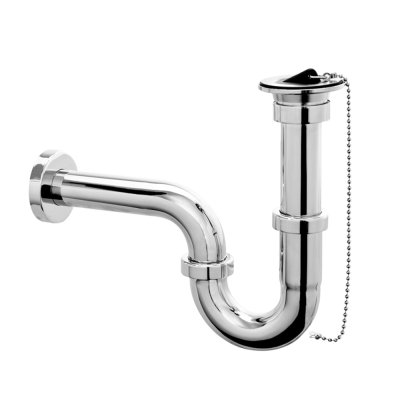 Syfon umywalkowy rurowy 1.1/4″32mm wykonany z mosiądzu pokryty warstwą chromu ze spustem i korkiem gumowym.  McAlpine 215/255M