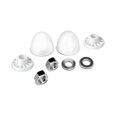 Zestaw śrub przyłączeniowych, mocujących z białymi zaślepkami.  McAlpine FP45R-CAPKIT