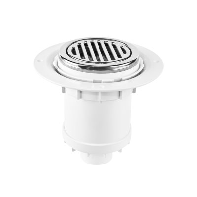 Wpust podłogowy wykonany z ABS z okrągłą kratką o średnicy 123mm wykonaną ze stali nierdzewnej. Króciec odpływowy o średnicy 50mm.  McAlpine TSG2-R125SS-50