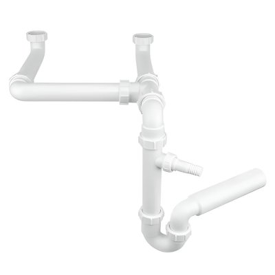 Syfon zlewozmywakowy podwójny rurowy 1.1/2x50mm z podłączeniem do pralki lub zmywarki, z przedłużkami umożliwiającymi wykorzystanie przestrzeni pod zlewozmywakiem.  McAlpine HC7-SSK-POL