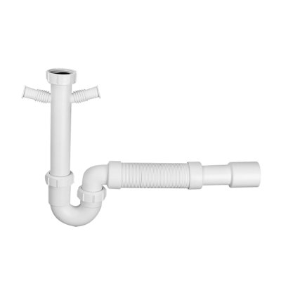 Syfon zlewozmywakowy rurowy 1.1/2″x50mm z podłączeniem do pralki lub zmywarki i odejściem uniwersalnym, harmonijkowym, bez spustu.  McAlpine HC7-CCFL