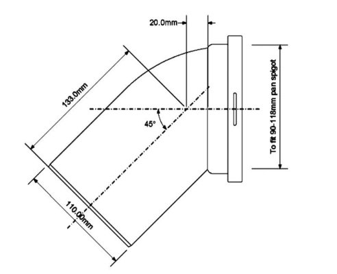 Przyłącze kanalizacyjne krótkie l-220mm, wejście 90-110mm, wyjście 110mm, kąt 45st., McAlpine WCE-CON16