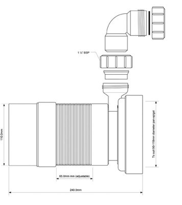 Przyłącze kanalizacyjne harmonijkowe l-235>540mm, wejście 90-110mm, wyjście 110mm z podłączeniem 40mm McAlpine WC-F23RD