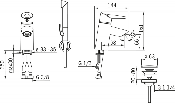 Optima Bateria umywalkowa jednouchwytowa ; Bidetta Oras 2702F