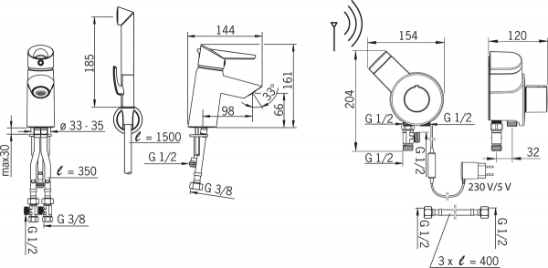 Optima Bateria umywalkowa 230/5 V jednouchwytowa Oddzielny transformator Bidetta Oras 2713FGT