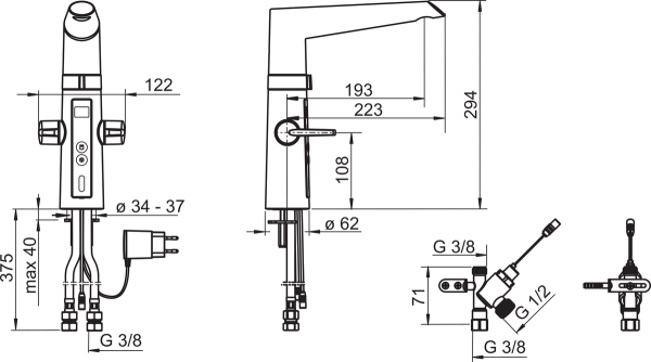 Optima Bateria kuchenna z zaworem do zmywarki 230/5 V hybrydowa Oddzielny transformator Oras 2727F