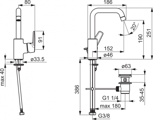 Saga Bateria umywalkowa z uchwytem bocznym Oras 3909F