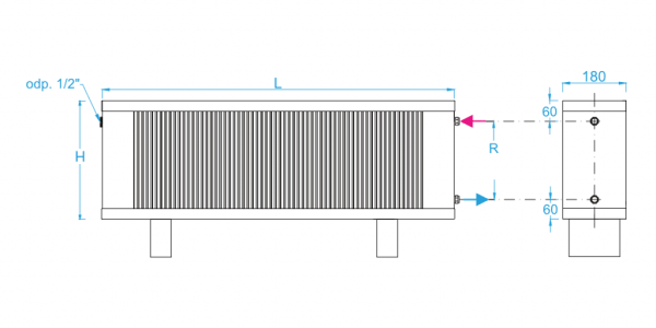 Grzejnik stojący, miedziano-aluminiowy REGULUS-system VERTAGO VR 3/ 60 -boczny VR0306