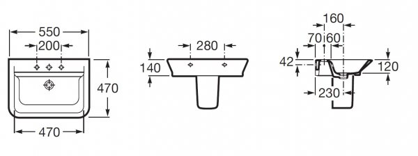 Umywalka kwadratowa ścienna GAP 55x47 cm z otworem Roca A32747500M