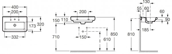 Umywalka kwadratowa ścienna DAMA-N 40x32 cm z otworem Roca A32778A000