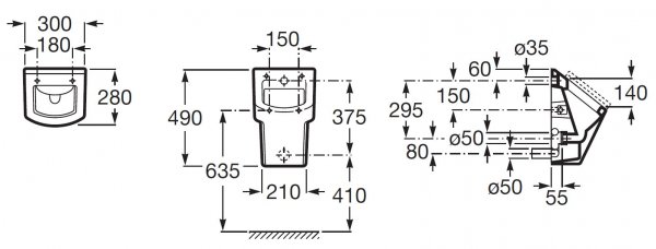 HALL z pokrywą - w komplecie: przyłącze i zestaw montażowy (bez syfonu) Roca A35362E000