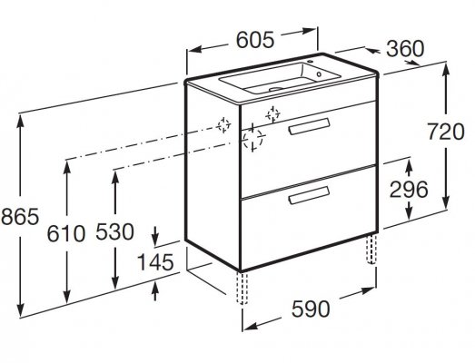 DEBBA Zestaw łazienkowy UNIK Compacto 60 cm z 2 szufladami szary antracyt połysk Roca A855905153