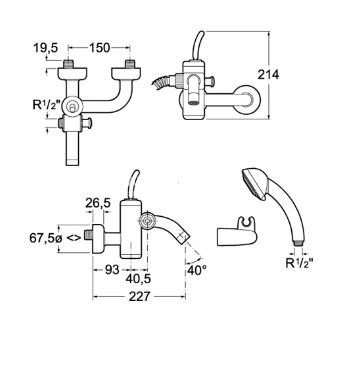 ATAI Bateria wannowo-prysznicowa ścienna chrom Roca A5A0134A00