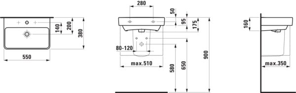 LAUFEN PRO S Umywalka ścienna 55x38 cm Roca H8189580001041