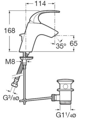 M2-N Bateria umywalkowa sztorcowa z automatycznym korkiem Roca A5A3068C00