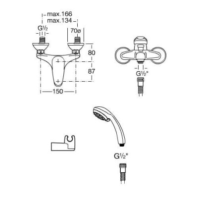 MONOJET-N Bateria wannowo-natryskowa ścienna Roca A5A0139C0N