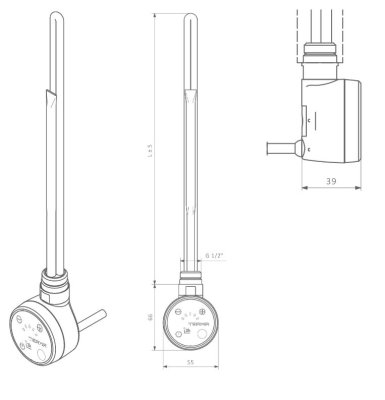 Grzałka MOA IR 800W chrom tuba kabel spiralny z wtyczką Terma WEMOR08TCROU