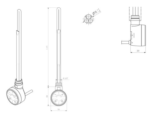 Grzałka MOA 400W tuba white + trójnik Terma WEMAT04T916U