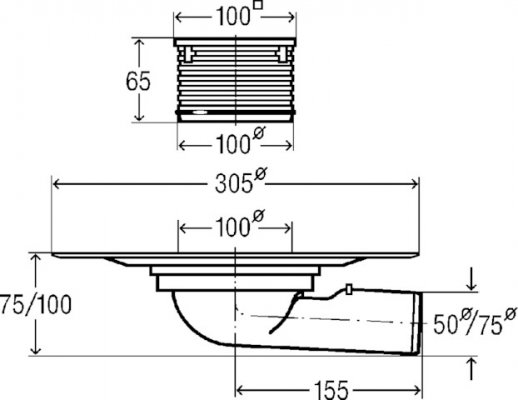 Odpływ balkonowy/tarasowy z tworzywa sztucznego 50 mm wzór 4943.2 Viega 557072