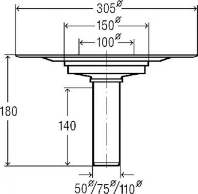 Odpływ balkonowy/tarasowy z tworzywa sztucznego 100 mm wzór 4946.2 Viega 626990