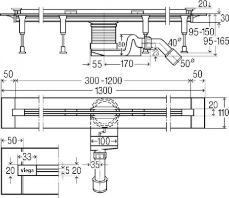 Korpus odpływu liniowego z tworzywa sztucznego 300 - 1200 mm wzór 4965.10 Advantix Viega 686277