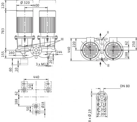 Podwójna standardardowa pompa dławnicowa DL 80/170-15/2, DN80, 3x400V, 15kW Wilo 2121056