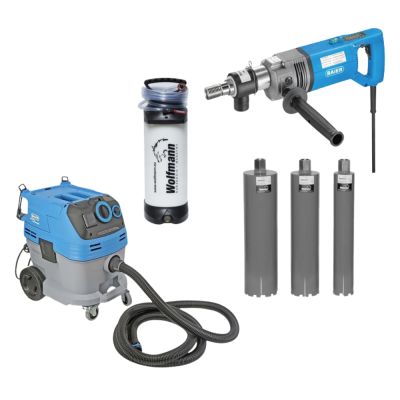 Zestaw wiertnica BAIER BDB825 bez statywu z odkurzaczem i akcesoriami Wolfmann SET100100GRU
