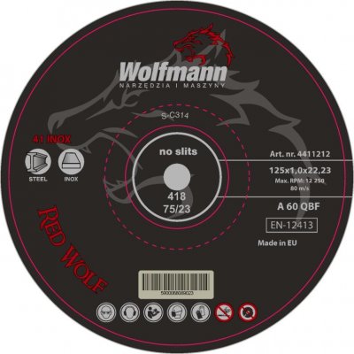Tarcza Premium do cięcia Inox RED WOLF Wolfmann 411212 A